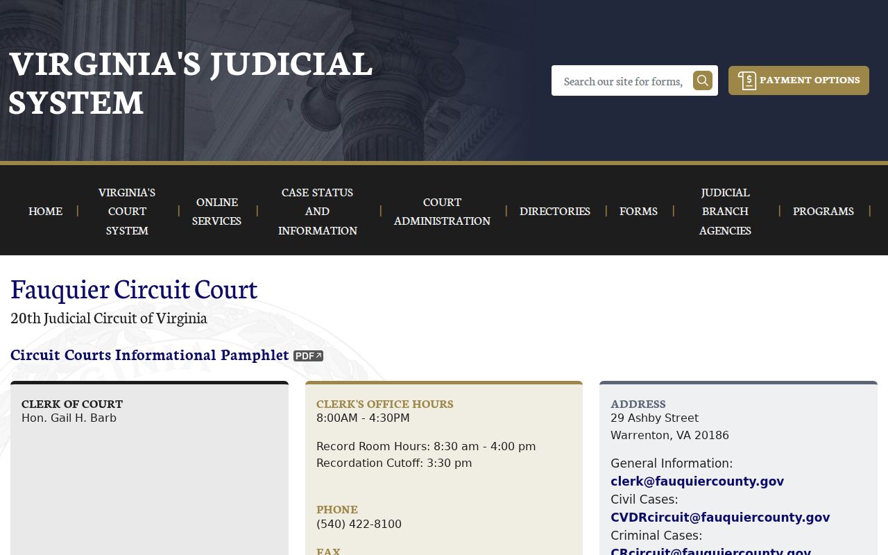 Fauquier County criminal court case information from Circuit Court