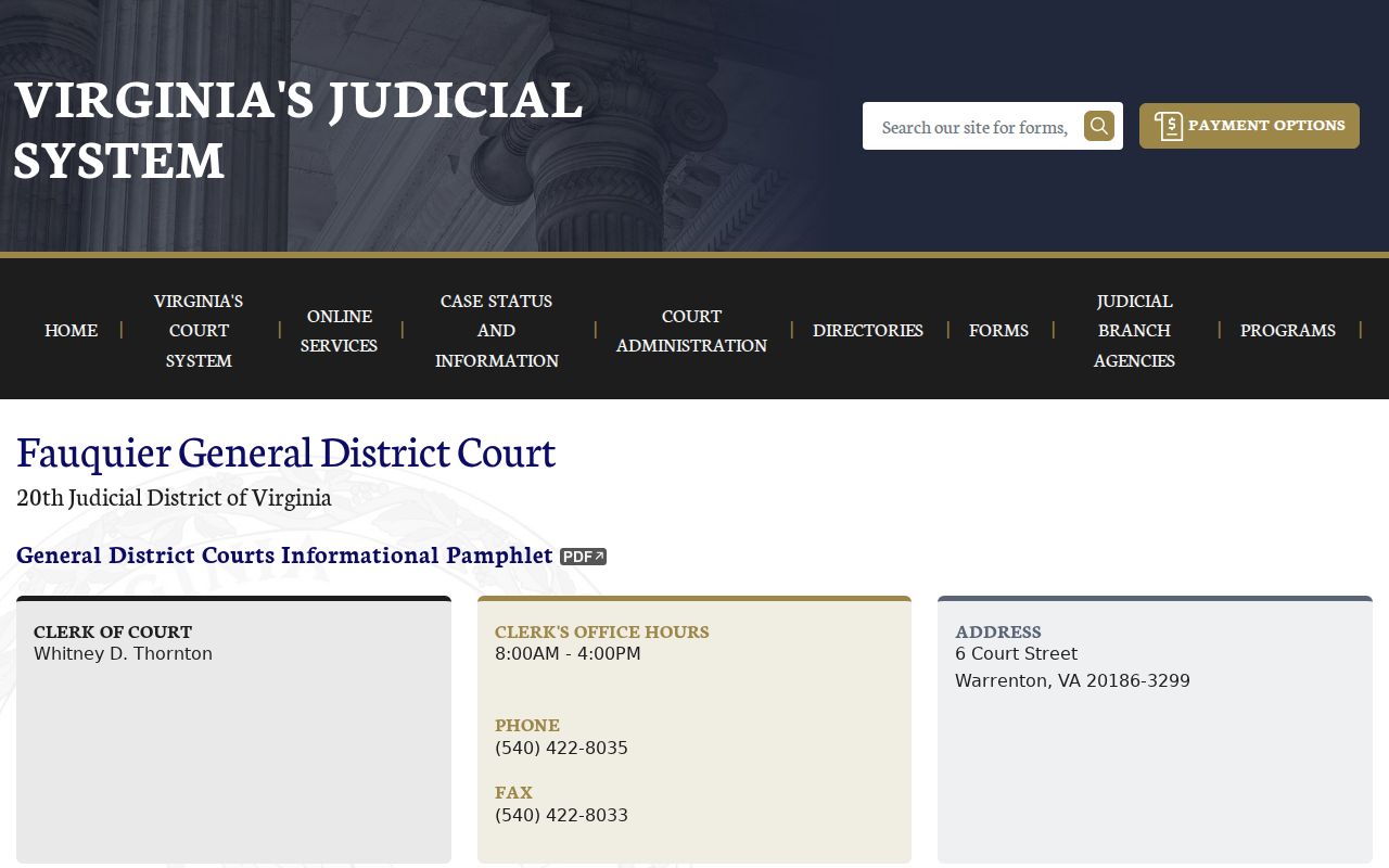 Fauquier County criminal court docket schedule at General District Court