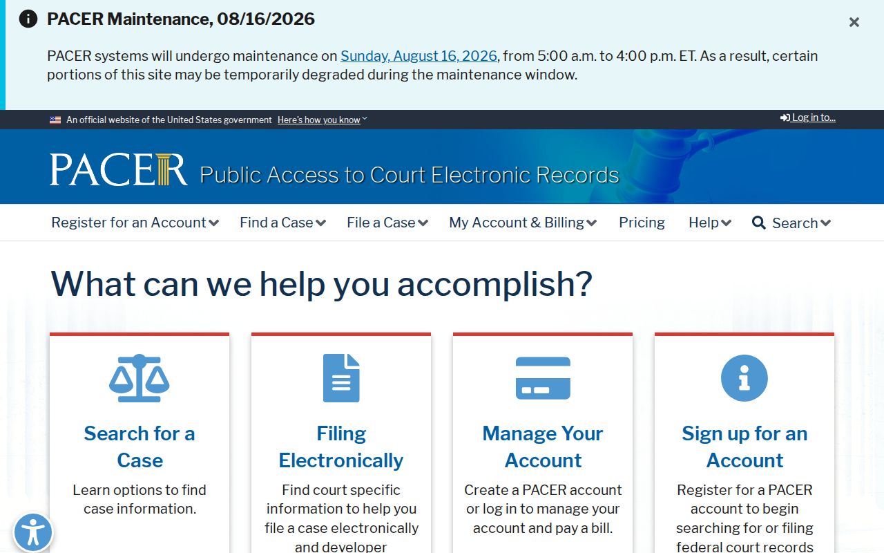 PACER federal court record portal for cases involving Fauquier County