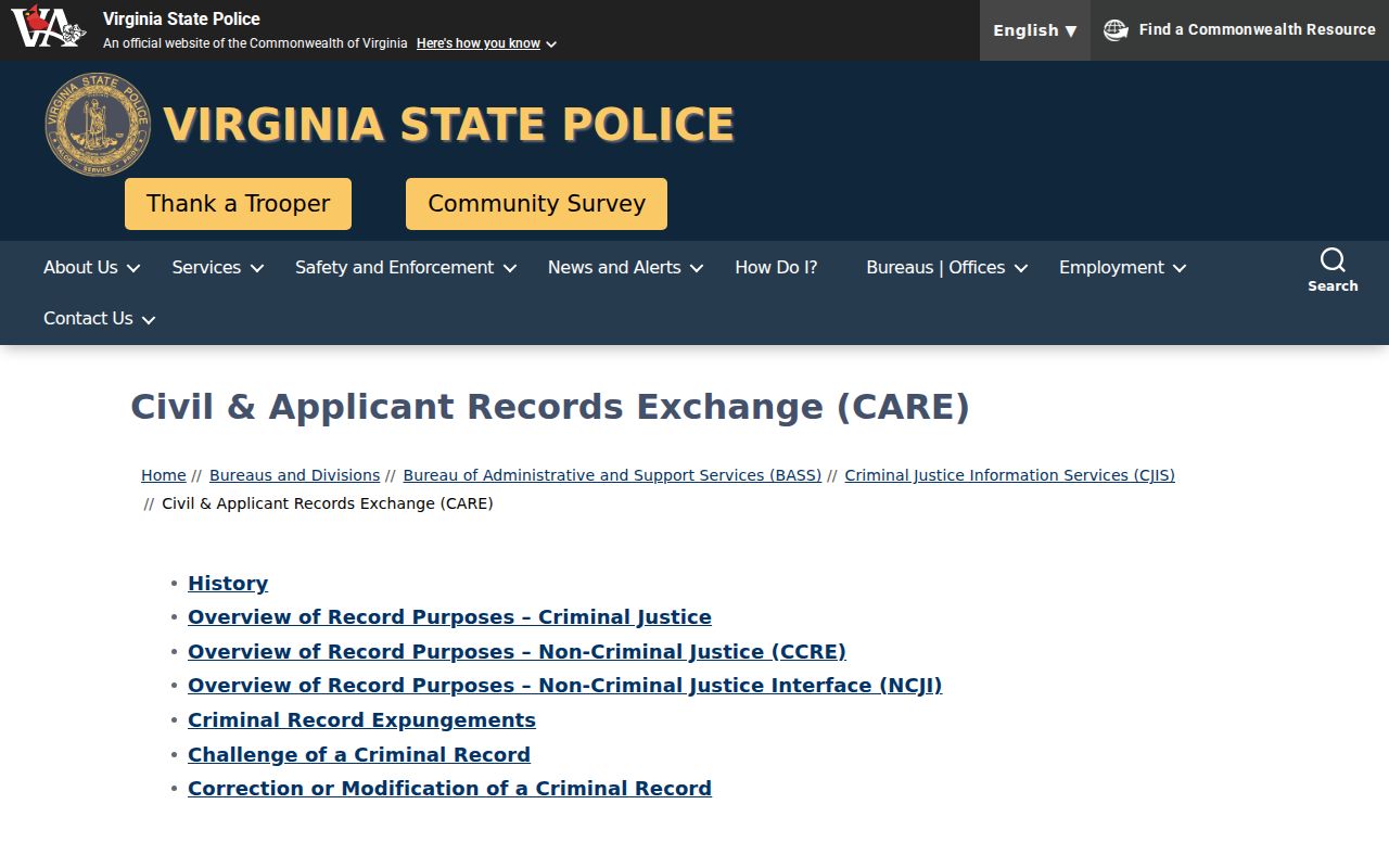 Fauquier County sex offender lookup and Virginia Central Criminal Records Exchange information