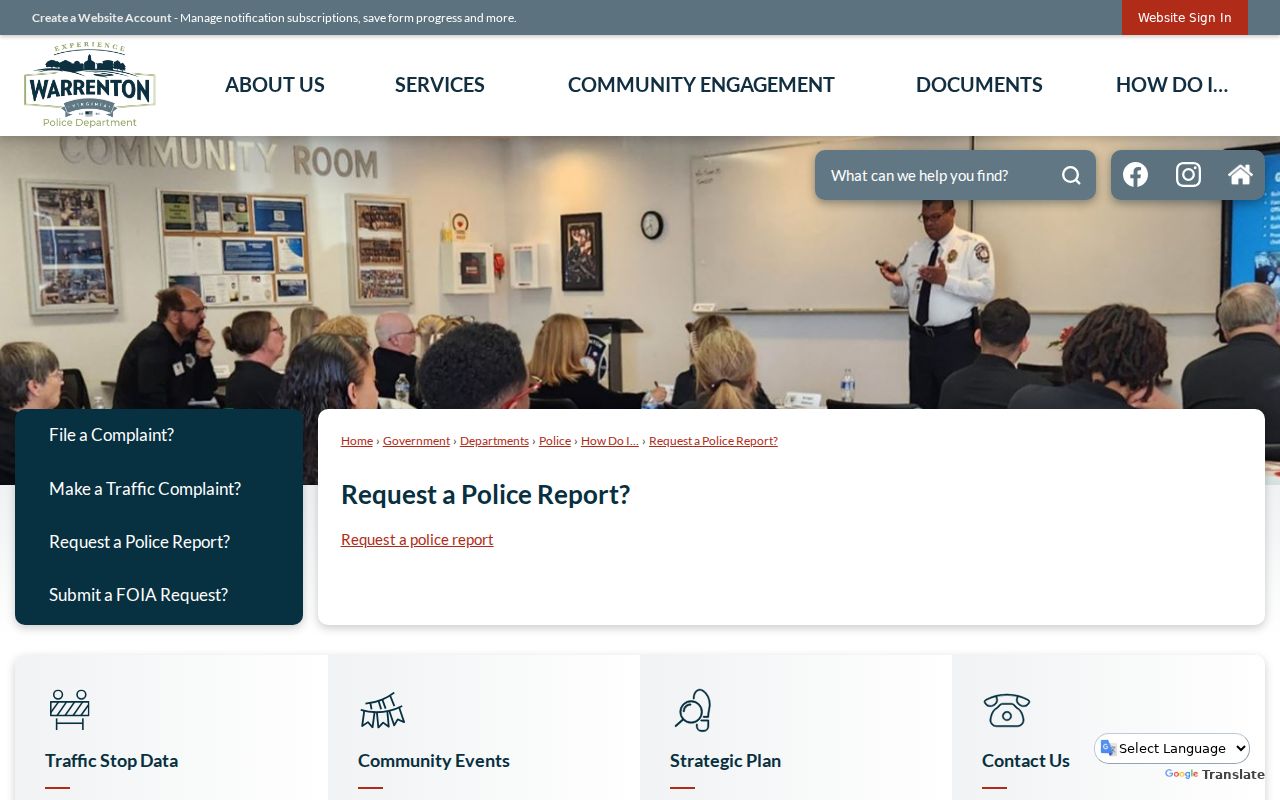 Warrenton police report request for Warrenton criminal records